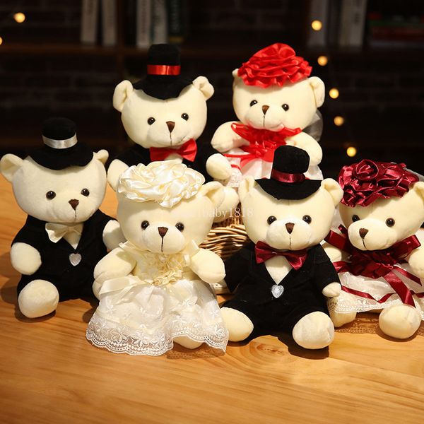 2 pz/paia 15 cm kawaii Teddy Bear Nuovi Stili Morbidi giocattoli di peluche Coppia Carina Animale di Pezza Baby doll Fantasia Sposa Sposo Natale Matrimonio Regalo di Compleanno