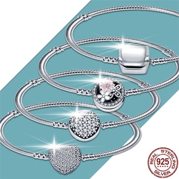 Braccialetto VENDITA CALDA 13 Stile Classico Argento 925 Braccialetti originali 3mm per pendenti con perline Gioielli fai da te Moda Donna Regalo Dorpshipping