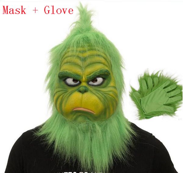 Máscaras de festa fofas Como o Christmas Green Cabaied Cosplay Mask Latex Halloween Xmas Full Head Latex Mask Cosplay Mask Adens 230523