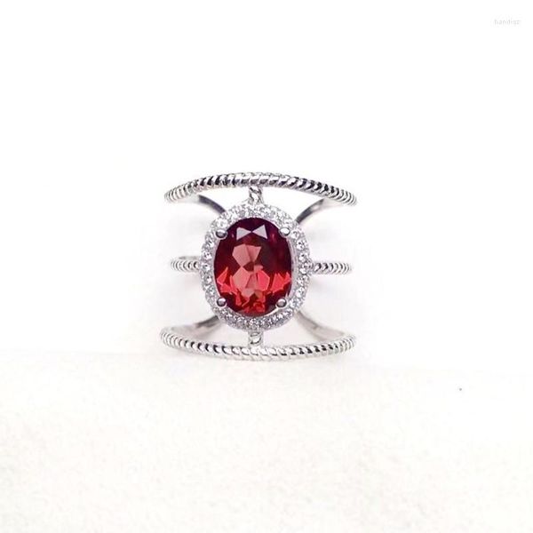 Küme halkaları doğal gerçek kırmızı garnet büyük lüks yüzük 925 STERLING Gümüş 6 8mm 1.6Ct Taşlı Mücevher Erkekler veya Kadınlar için X211026