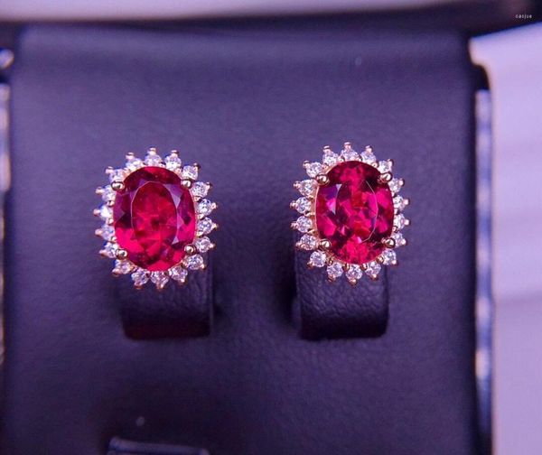 Brincos do garanhão E708 Jóias finas Real 18K Gold Rose Red Tourmaline 3,1ct Gemstone Diamonds Studs para mulheres