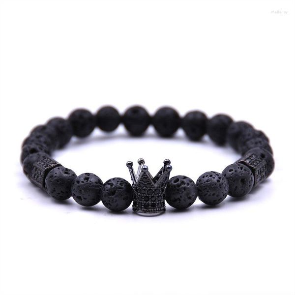 Strand 2023 Trendy 8MM nero pietra lavica borda il braccialetto con corona in lega di colore oro argento per donna uomo coppia braccialetti gioielli