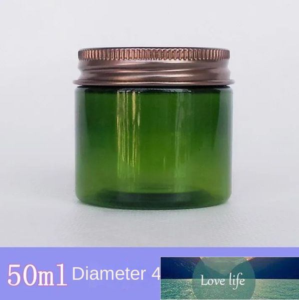 Barattolo in PET verde di qualità da 50 grammi, lattine di crema verde da 50 g, barattolo in PET da 50 ml con tappo in alluminio bronzo/nero/oro Barattolo crema Confezione cosmetica