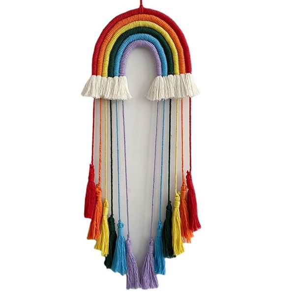 Rainbow Wall pendurado borlas com um macram de tecido artesanal grande nórdico boho apanhador de sonho decoração para a sala de berçário de bebê rosa 1224339