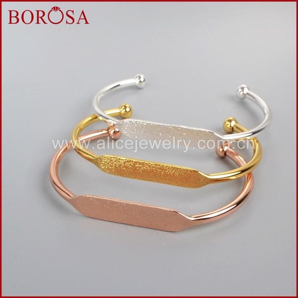 Armbänder BOROSA 10 stücke Großhandel Gold Farbe Messing Blank Armreif Einstellungen Goldene Flache Manschette Armband Armreif Herstellung PJ026G