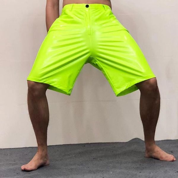 Shorts masculinos Marca Thoshine Summer Men Men Latex Baggy Fashion PVC Couro Shiny Nightclub Party Hip-Hop dança calças curtas