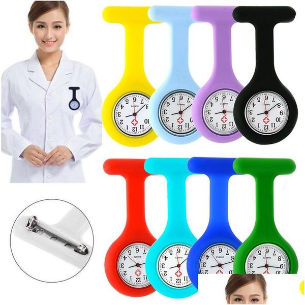 Andere Uhren Zubehör 11 Farben Krankenschwester Taschenuhr Sile Clip Brosche Schlüsselanhänger Mode Mantel Arzt Quarzuhren Drop Lieferung DHNXI