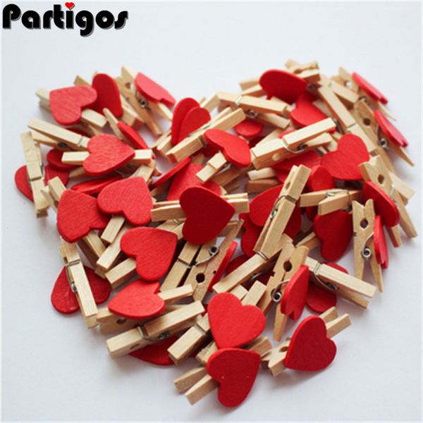 Andere Event Party Supplies 50 teile/los Rotes Herz Liebe Holz Kleidung Po Papier Peg Pin Mini Wäscheklammer Postkarte Clips Hause Hochzeit Dekoration Schreibwaren 230522