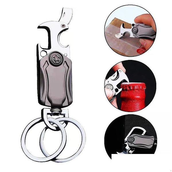 Anahtarlıklar Landards Creative Mens Araç Keychain Taşınabilir Bira Şişesi Açıcı MTifonksiyonel Metal Cep Telefon Tutucu Anahtar Zinciri Drop D DH1GZ