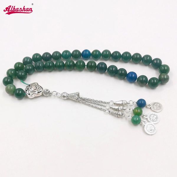 Roupas Tasbih Natural Green Aquatic Agates Stone com Lapis Lázuli Lazuli Miúdos de Oração Muçulmana Islâmica Moda Turca