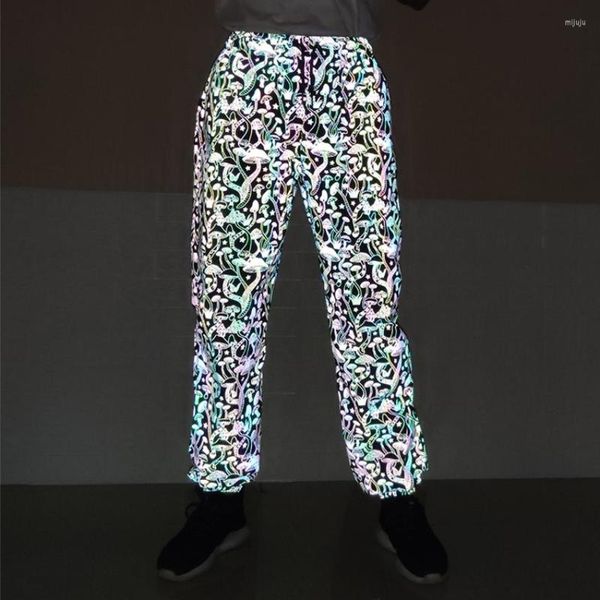 Calças masculinas Reflexivo Casual Men Night Night brilhante listrado Joggers Casal cintura elástica calça multicolora