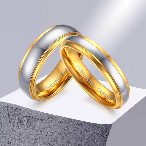 Ringe Vnox Schmuck His Her's Polishing Center Step Edge Wolfram Carbide Ehering -Band Ring für Frau Männer 6mm/4mm Preis für 1PCE