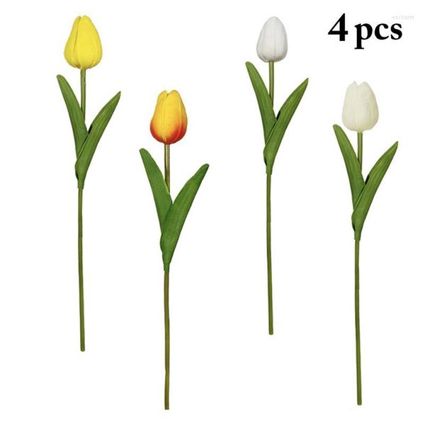 Flores decorativas 4pcs tulip bouquet de flor artificial Fake for Wedding Decoration Home Garen Decor