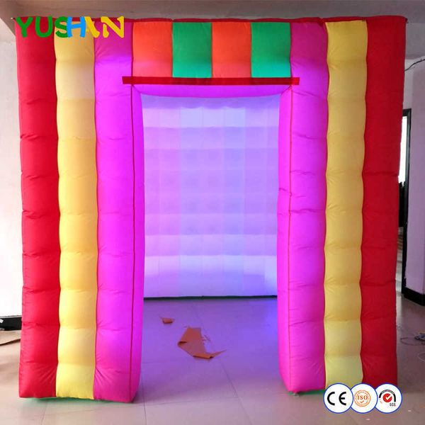 Regenbogenfarbenes mehrfarbiges 2,5 m aufblasbares Kabinen-Fotokabinenzelt mit LED-Farblichtern, tragbarer Fotokabinen-Hintergrund für Party, Hochzeit