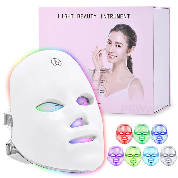 Massageador Facial 7 Cores Máscara LED Pon Therapy Face Skin Care Mask Rejuvenescimento da Pele Anti-Acne, Remoção de Rugas, Dispositivos de Beleza Facial 230617