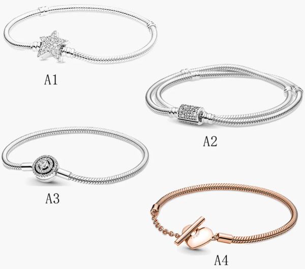 2023 Neuankömmling Feiner Schmuck Authentische 925er Sterlingsilberperle für Pandora-Charm-Armbänder Stern-Doppelkreis-Schlangenknochenkette Roségold-Kettenanhänger-Armband