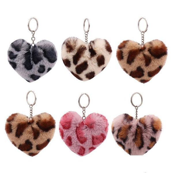 Portachiavi Cordini Moda Leopardo Portachiavi a forma di cuore Ciondolo in peluche Lage Decorazione Portachiavi Regalo creativo Portachiavi 10Cm Drop D Dhpxy