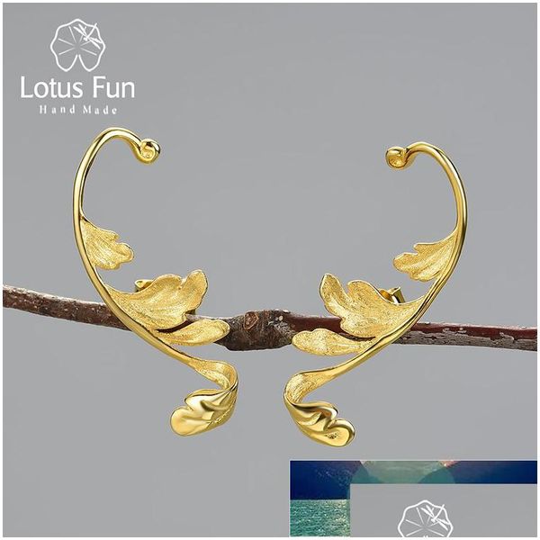 Stud Lotus Fun Luxus 925 Sterling Silber Klassisches Muster Akanthusblatt Ungewöhnliches Design Ohrringe Für Frauen 18 Karat Gold Schmuck N Dhgarden Dh2Nd