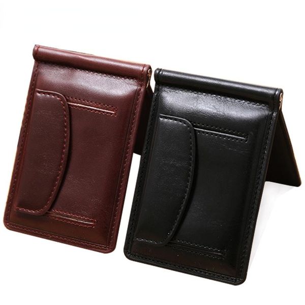 Carteiras moda a carteira de clipe de dinheiro de couro pequeno masculino com moeda de bolso slot slot cuthom saco masculino magnet hasp mini bolsa para homem