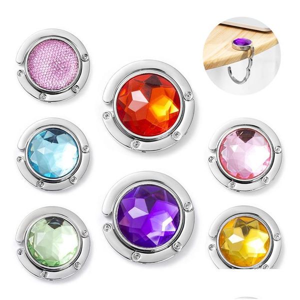 Ganci Rails Crystal Bag Appendiabiti in metallo Pieghevole Gancio da tavolo portatile per borse Creative Mtifunction Desk Drop Delivery Home Garden Hou Dh3Si