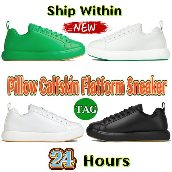 Sapatos casuais de grife femininos Venetas Fashion Pillow Calfskin Flatform Sneaker Periquito Optic White Black Natural Rubber Trainers Ladies Luxury Flat Outdoor Shoe