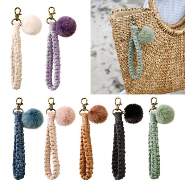 Anahtarlık Pom Keychain Boho Bilezik El yapımı bileklik örgülü kordon bilek anahtarlık dekoru