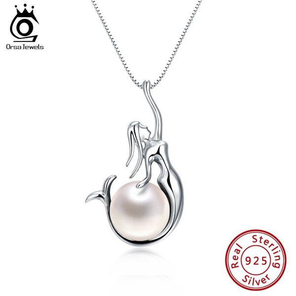 Anhänger ORSA JEWELS 925 Sterling Silber Frauen Halsketten Anhänger Süßwasser Perlen Einzigartige Meerjungfrau Anhänger Mode Weiblichen Schmuck GPN12