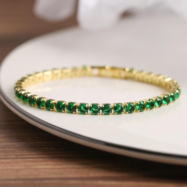 Pulseras con dijes COMPRAR 2023 Pulsera de cadena de circón de cristal verde de Color dorado/plateado de moda para mujeres elegantes accesorios de joyería de boda