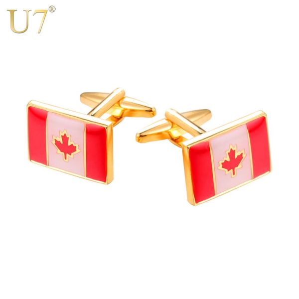 U7 Bandiera Canadese Gemelli Uomini Gioielli Regalo Vestito Accessori Oro/Argento Colore Rosso Foglia D'acero Pulsante Gemello C1002