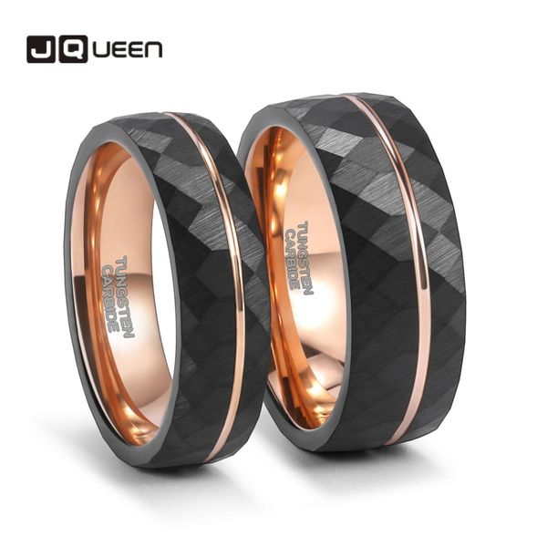 Ringe JQUEEN 6 mm 8mm Wolfram -Vergaser Ring Schwarz Diamant Facett Ring Männer und Frauen Paar Verlobungsring Schmuck Schmuck