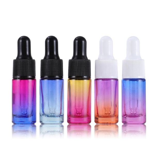 Bottiglie di imballaggio Bottiglia di olio essenziale di vetro da 5 ml Contagocce di colore sfumato Viaggio portatile per cosmetico Imbottigliamento vuoto Drop Delivery Offi Dhdno