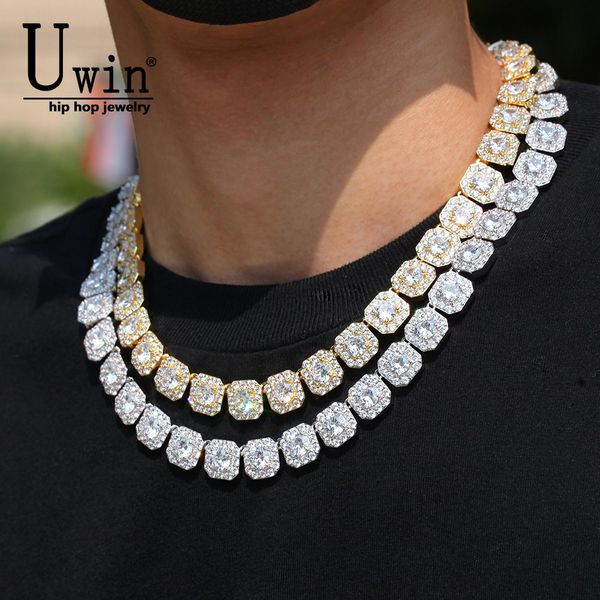 Colares Uwin 12mm Quadrado Iced Out Flower Tennis Chains Cubic Zirconia Hiphop Colar Pulseira Luxo Cobre Iced Out Jóias