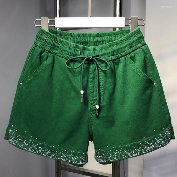 Frauen Shorts Glänzende Strass Denim Frauen Trendy 2023 Sommer Hohe Taille Abnehmen Dünne A-Linie Breite Bein Weibliche hosen