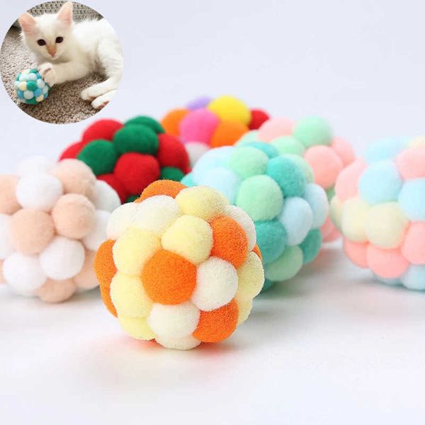 Pet Toys Cat Toy Cat Toy colorido Handmade Bouncy Ball Kitten Toys Plush Bell Ball Mouse Toy Planeta Ball Toys Interactive Pet Supplies G230520