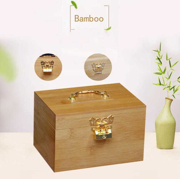 Dekorative Objekte Figuren Bambus Holz Sparschwein Schatztruhe mit Schloss Spardose Geldkassette Sparen für Münzkoffer Retro Schmuck Zubehör Dekoration G230523