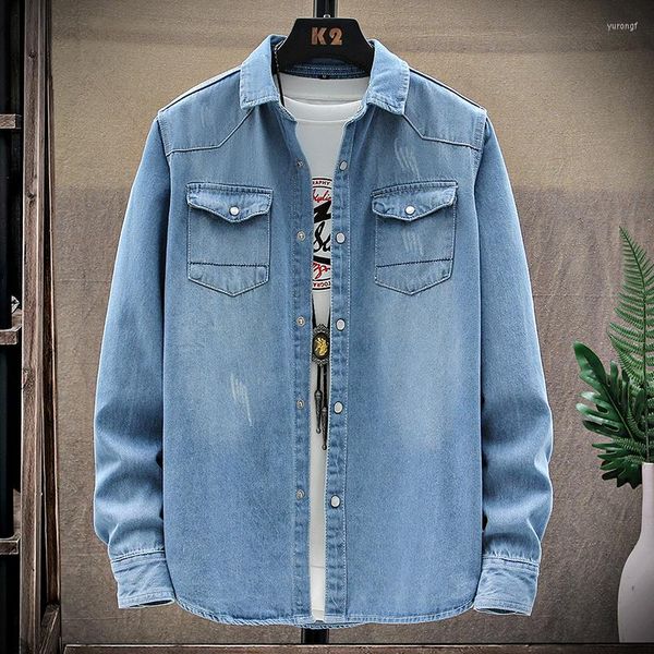 Männer Casual Shirts Design Scratch Washed Denim Für Männer Solide Mode Herbst Hohe Qualität Baumwolle Weiche Bequeme Camisa Masculina