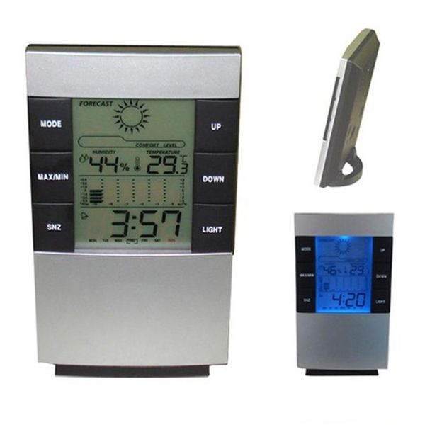 Temperaturinstrumente Digitales drahtloses LCD-Thermometer Hygrometer Elektronisches Innenfeuchtigkeitsmessgerät Uhr Wetterstation Drop Deli Dhzeu