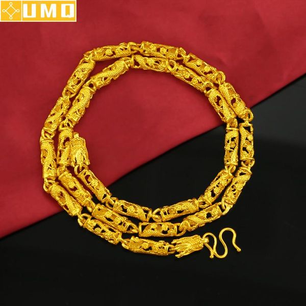 Colares Real 24k Banhado A Ouro Colar Masculino para Presentes de Aniversário de Casamento Requintado Dragão Torcido Bead Chain Moda Jóias Presente Masculino