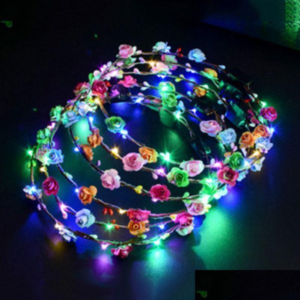 Party-Dekoration, blinkende LED-Stirnband, Rave-Girlande, leuchtende Hochzeit, Blumenkrone, Beleuchtung, Kranz, Geschenke, Drop-Lieferung, Hausgarten, Fe