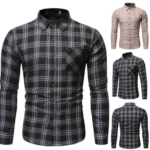 Camisas casuais masculinas camisa de collant slim xadrez colarinho de colarinho comprido blusa top red v pescoço raglan frango camiseta homens