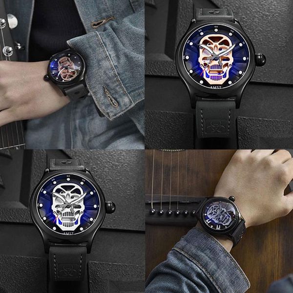 Relógios criativos masculinos criativos de pulso 2023 Big Dial Case Transparente Caso Vintage Men Men steampunk Ghost Clockwristwatches Wristwat