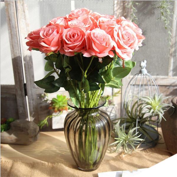 Fiori decorativi Bellissimo ramo di rosa Stelo Lattice Mano Sensazione Feltro Simulazione Matrimonio domestico artificiale Fiore finto