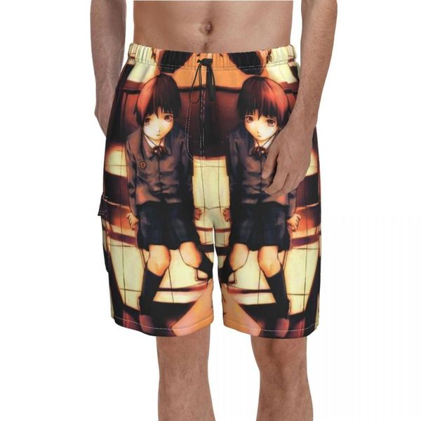 Мужские шорты серийные эксперименты Lain Board Anime Swim Trunks Men Men Men Baring Patter
