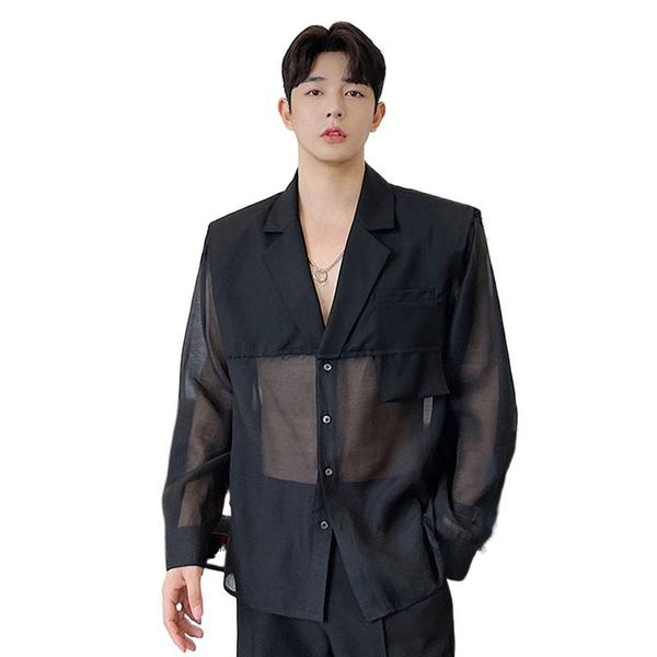 Ternos masculinos Blazers Terno masculino Organza Transparente Jaqueta fina de protetor solar para homens Mulheres rua Harajuku Blazer Coat