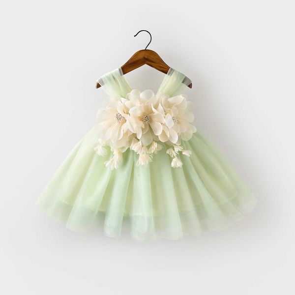 Mädchenkleider Mädchen Prinzessin Sommer Baby Geburtstag 100 Tage Grünes Kuchenkleid Flauschiges Garn G220523