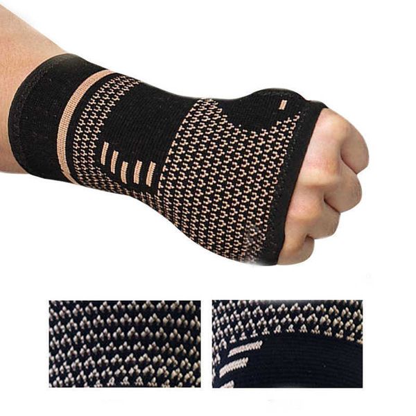 1pc Copper Professional Strap Sports Sport Safety Compression Luvas de compressão Protetor Pulseiro Artrite Suporte de suporte Elastic Palm Hand P230523