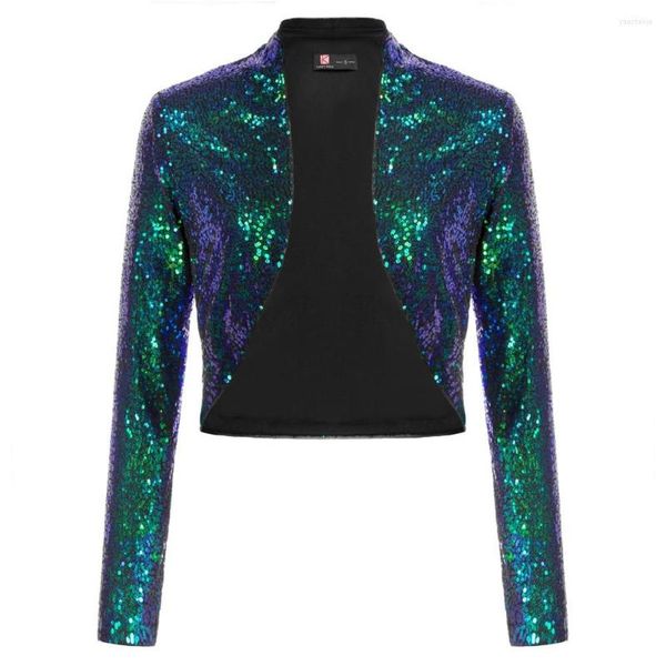 Giacche da donna KK Bolero con paillettes da donna Coprispalle a maniche lunghe con apertura frontale Paillettes scintillanti Cappotti corti Eleganti Top femminili Capispalla