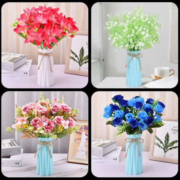 Fiori decorativi Euro Styles Fiore di seta artificiale con set di vasi di fiori per soggiorno Mobile TV Display Bouquet Ornamenti per tavolo da pranzo