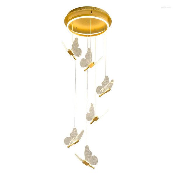 Lâmpadas pendentes 2023 Staircase Double Led Butterfly Candelier para Living Dining Room Villa Lobby