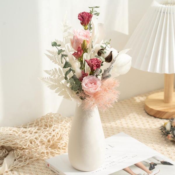 Fiori decorativi Bouquet essiccato naturalmente Coda di rosa Erba Foglie di eucalipto arancione Home Office Decorazioni per la tavola di nozze Accessori